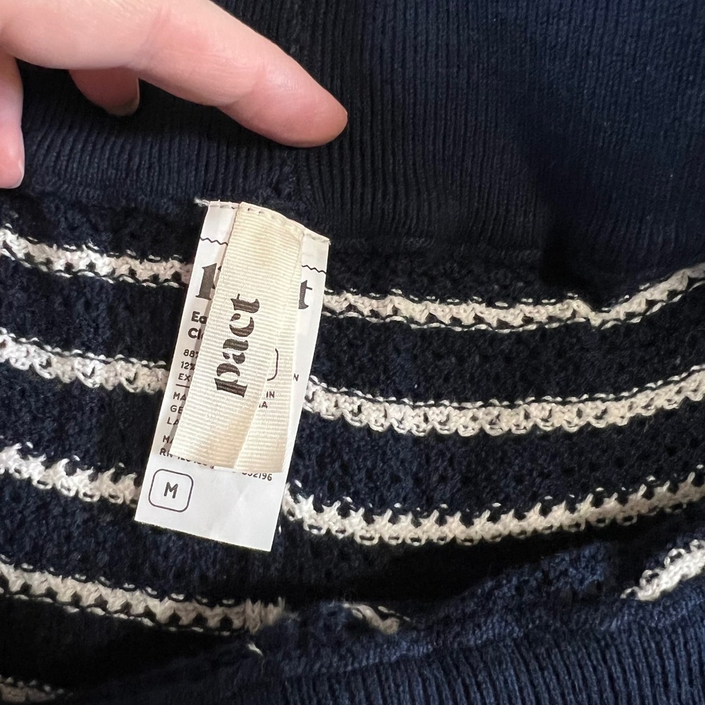 Pact Organic Cotton Linen Knit Striped Wide Leg Lounge Pants Navy White Medium - Picture 3 of 10